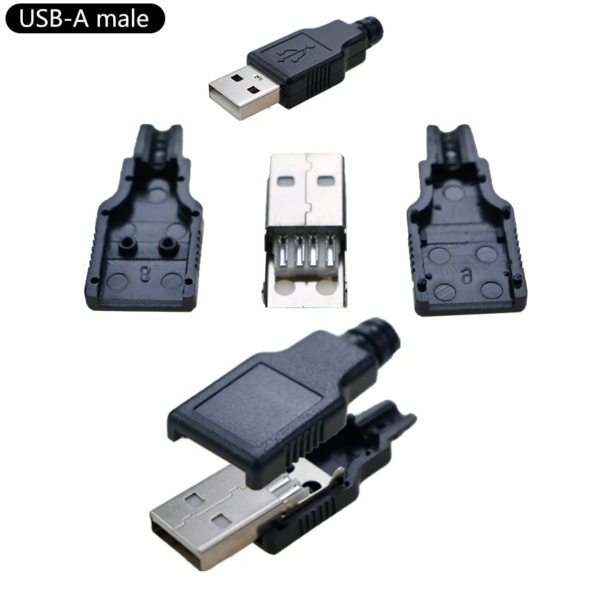 5/10Set USB Type A Connector Male Female 4 Pin Plug Socket With Black White Plastic Cover USB 2.0 Type-A Soldering DIY Kits - Image 3