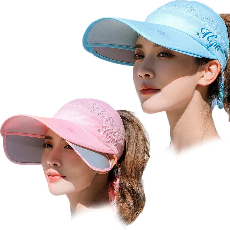 Summer Sun Hat Retractable Visor Caps Female Scalable Brim Empty Top Baseball Cap UV Protection Beach Outdoor Sun Hats Women