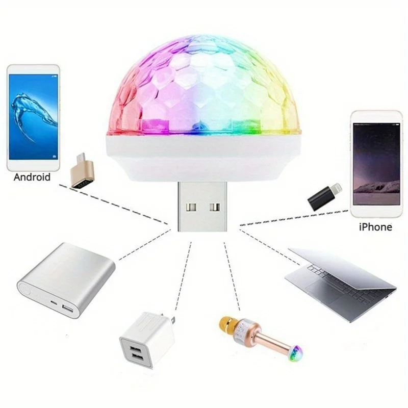 Portable USB Multi-Color LED Disco Light - Sound-Activated, Perfect for camping Parties, Clubs, and Pools led light