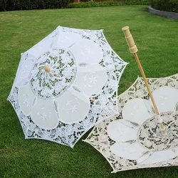 White Lace Umbrella Wedding Bride Restonic White Wooden Handle Creative Craft White Beige Parasol Sun Umbrella Photography Props