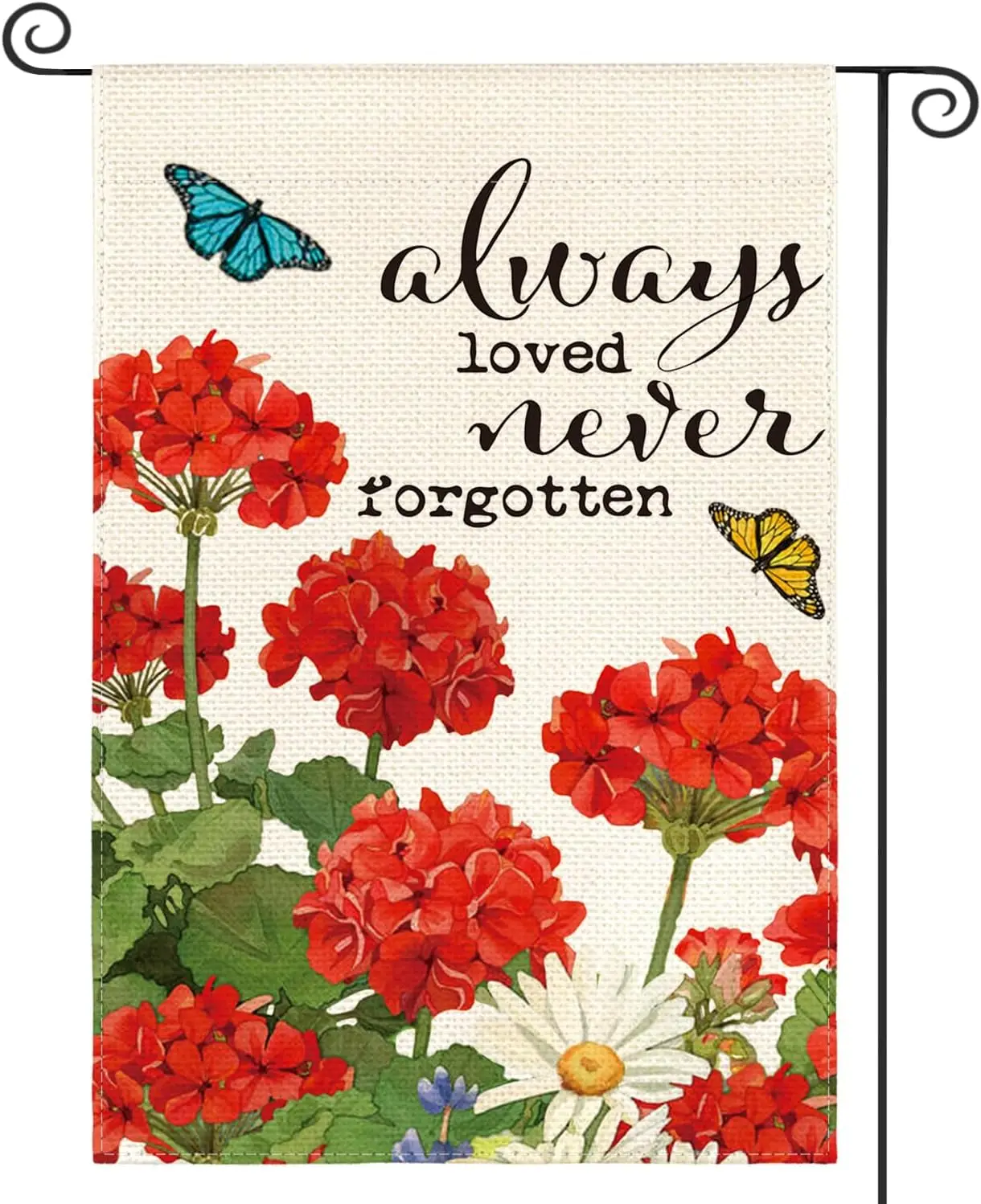 AVOIN colorlife Always Loved Never Forgotten Memorial Garden Flag 12x18 Inch Double Sided Outside, Geranium Yard Outdoor Dec PPZ