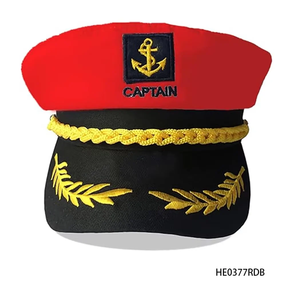PESENAR Captain Style Red and Black Naval Hat with Anchor Emblem for Cosplay and Costume Accessory