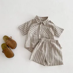 MILANCEL 2024 Summer Kids Short Sleeve Shirt Set Striped T-Shirt And Shorts Boys Tracksuit 2 Pcs Suit Childrens Outwear