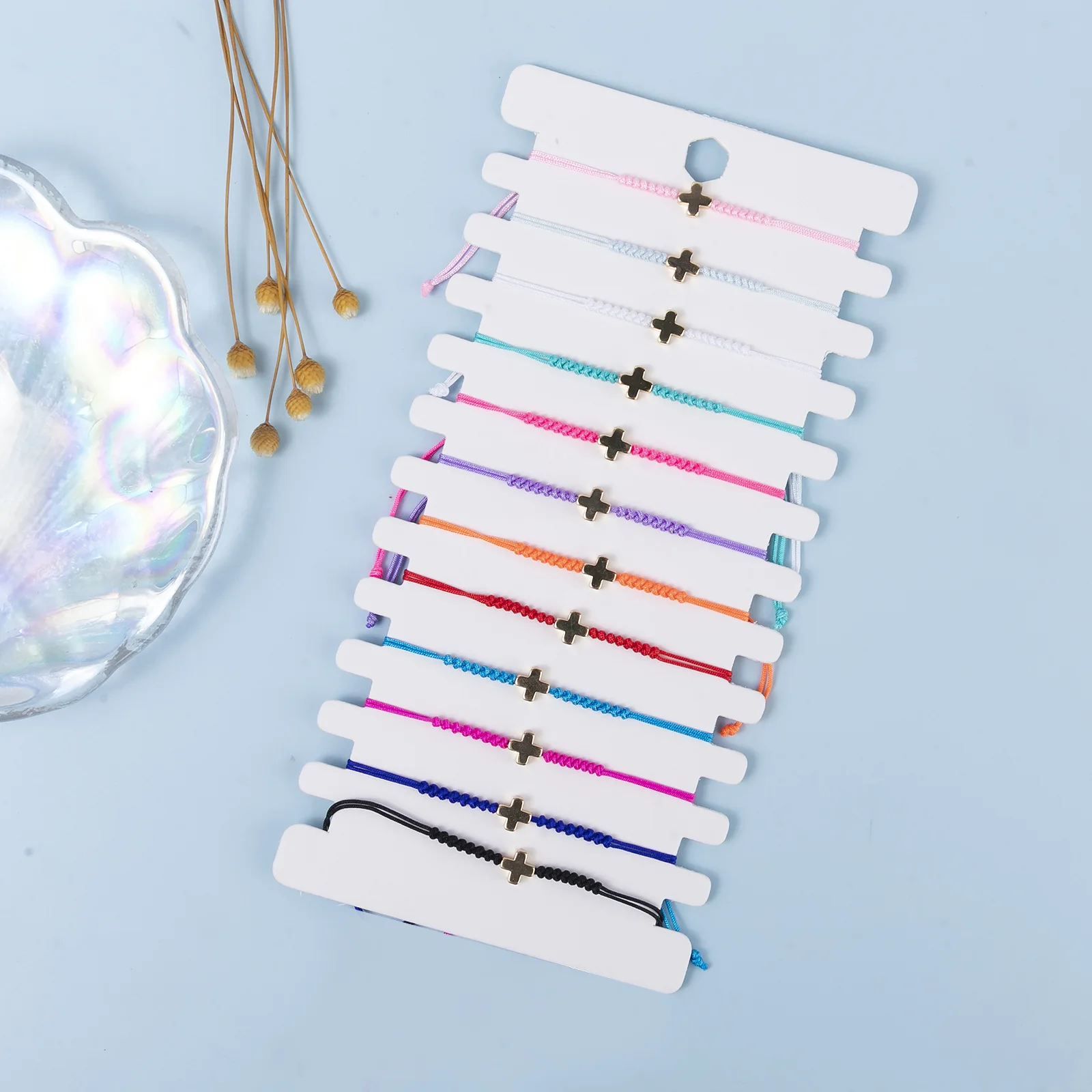 12pcs/card fashion simple gold-plated cross multi-color rope braided European and American adjustable bracelet