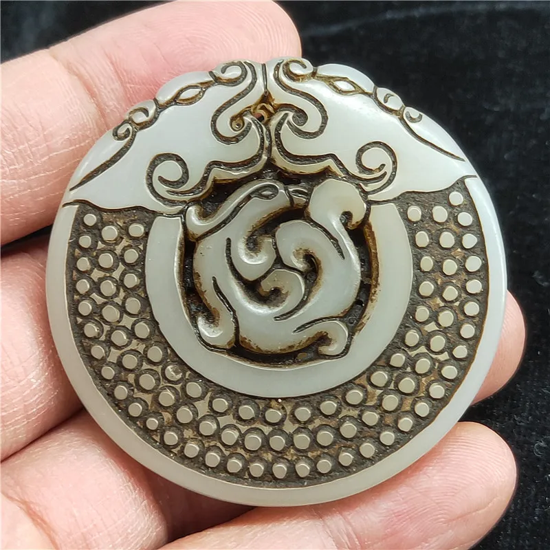 Ancient jade stone carving stone ware  Hotan  white jade pendant