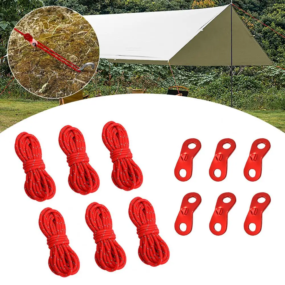 13Pcs/Set Tent Reflective Ropes Useful Adjustable Buckle Windproof Ropes Strong Toughness Tent Cords for Backpacking