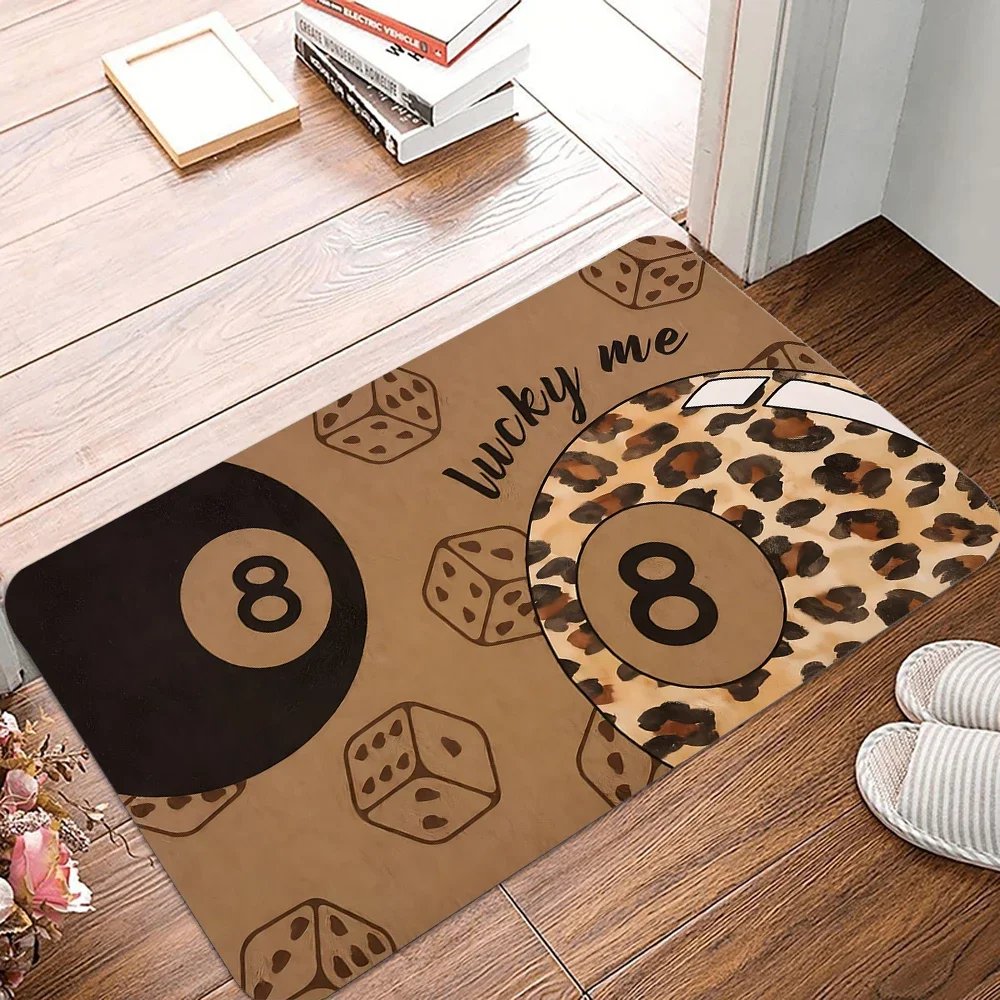 سجادة باب الترحيب العصرية Cheetah Y2K Lucky 8 Ball، ممسحة الفهد غير التقليدية للأماكن الداخلية والخارجية، سجادة ترحيب جمالية للمدخل