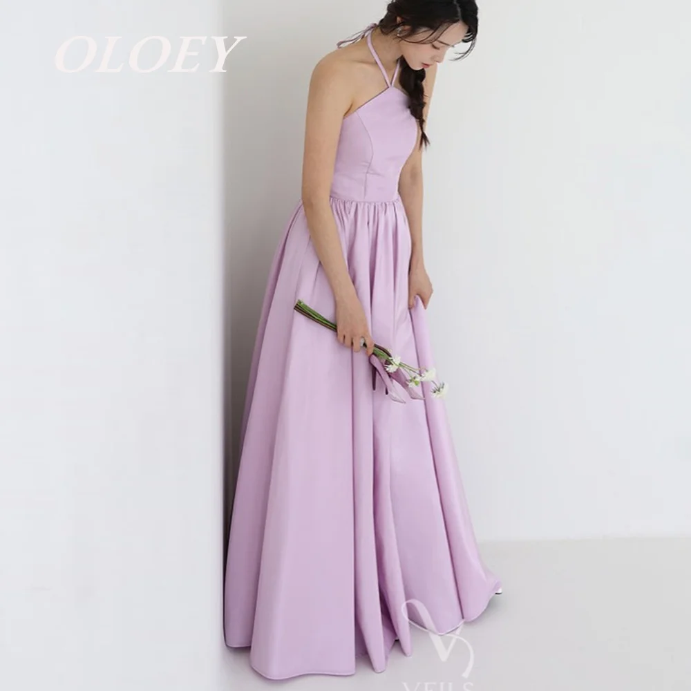 

OLOEY Elegant Pink Halter Prom Dresses Korea Wedding Photoshoot Gown A Line Floor Length Evening Gown 2025 Women Customized