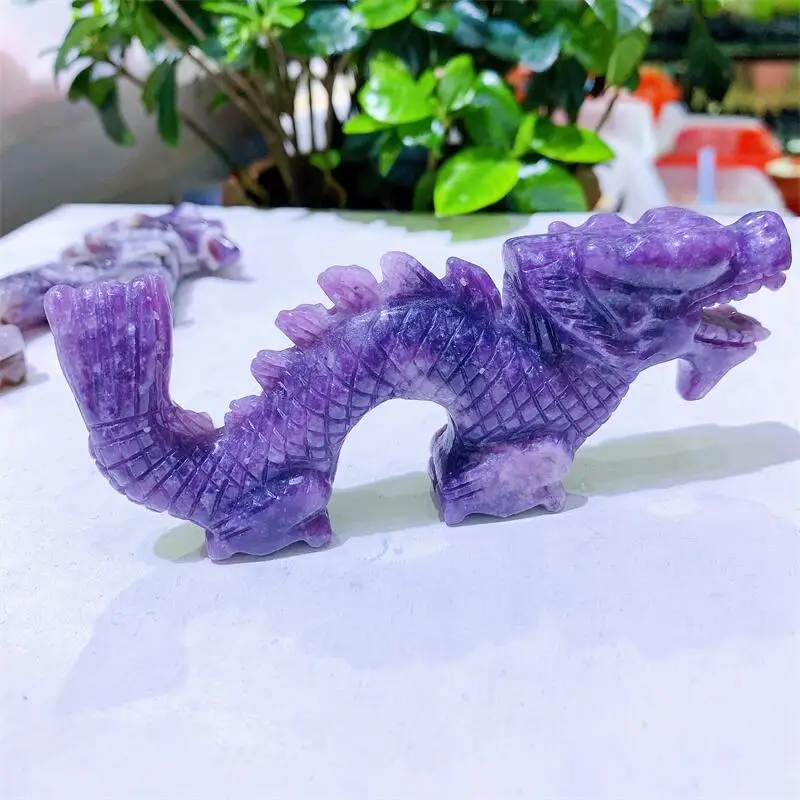 

13cm Natural Purple Mica Chinese Dragon Polished Carving Healing Crystal Gift Home Feng Shui Decoration 1pcs