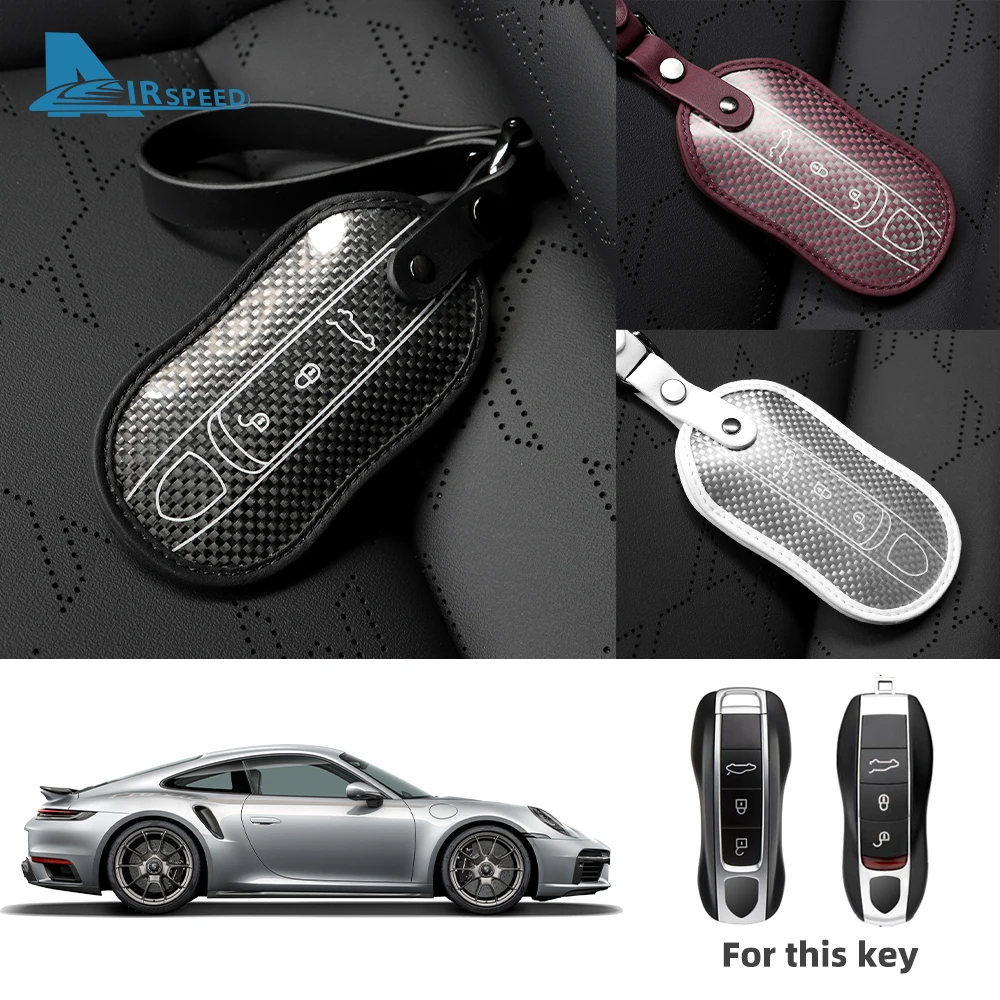 Real Carbon Fiber Key Case For Porsche Panamera Macan Cayenne Cayman 911 Boxster 9ya 971 Car Remote Keychain Cover Accessories