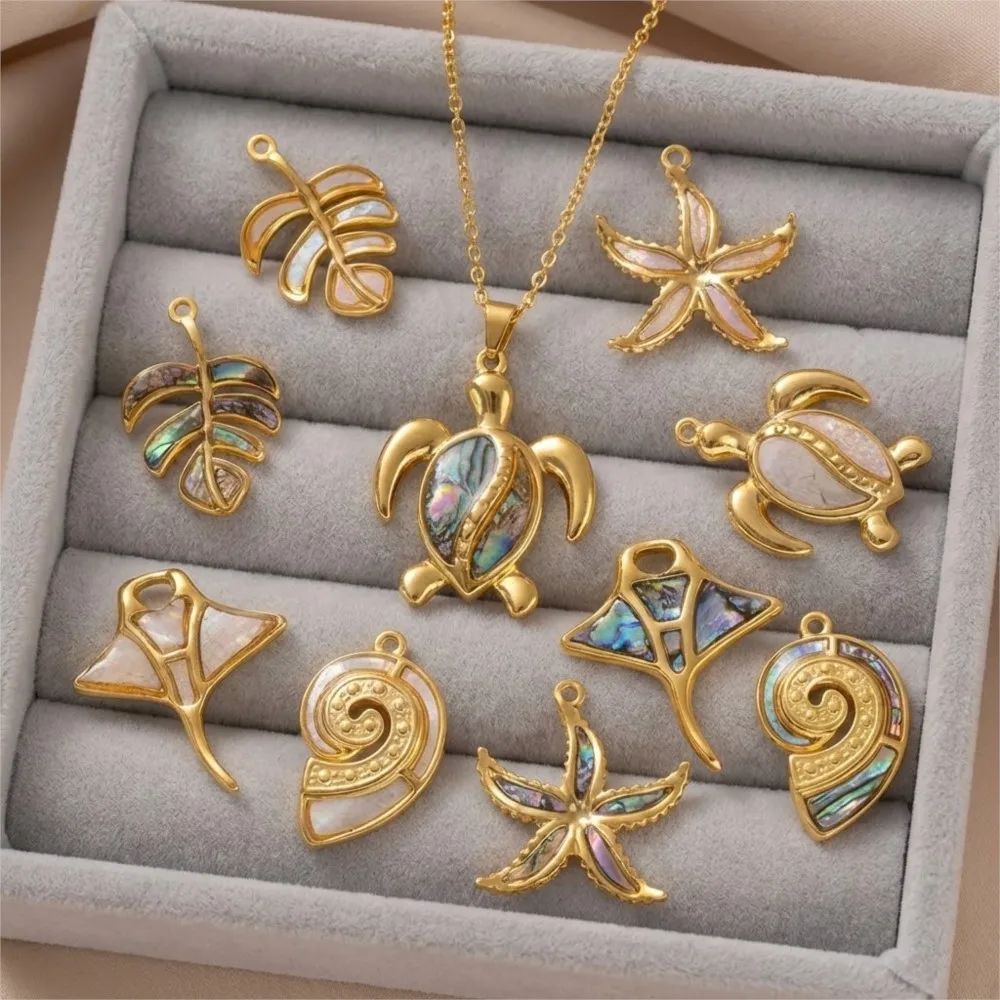 

2pcs/Lot Ocean Series Stainless Steel Charms Shell Starfish Sea Turtle Animal Pendant For DIY Necklaces Bracelets Jewelry Making