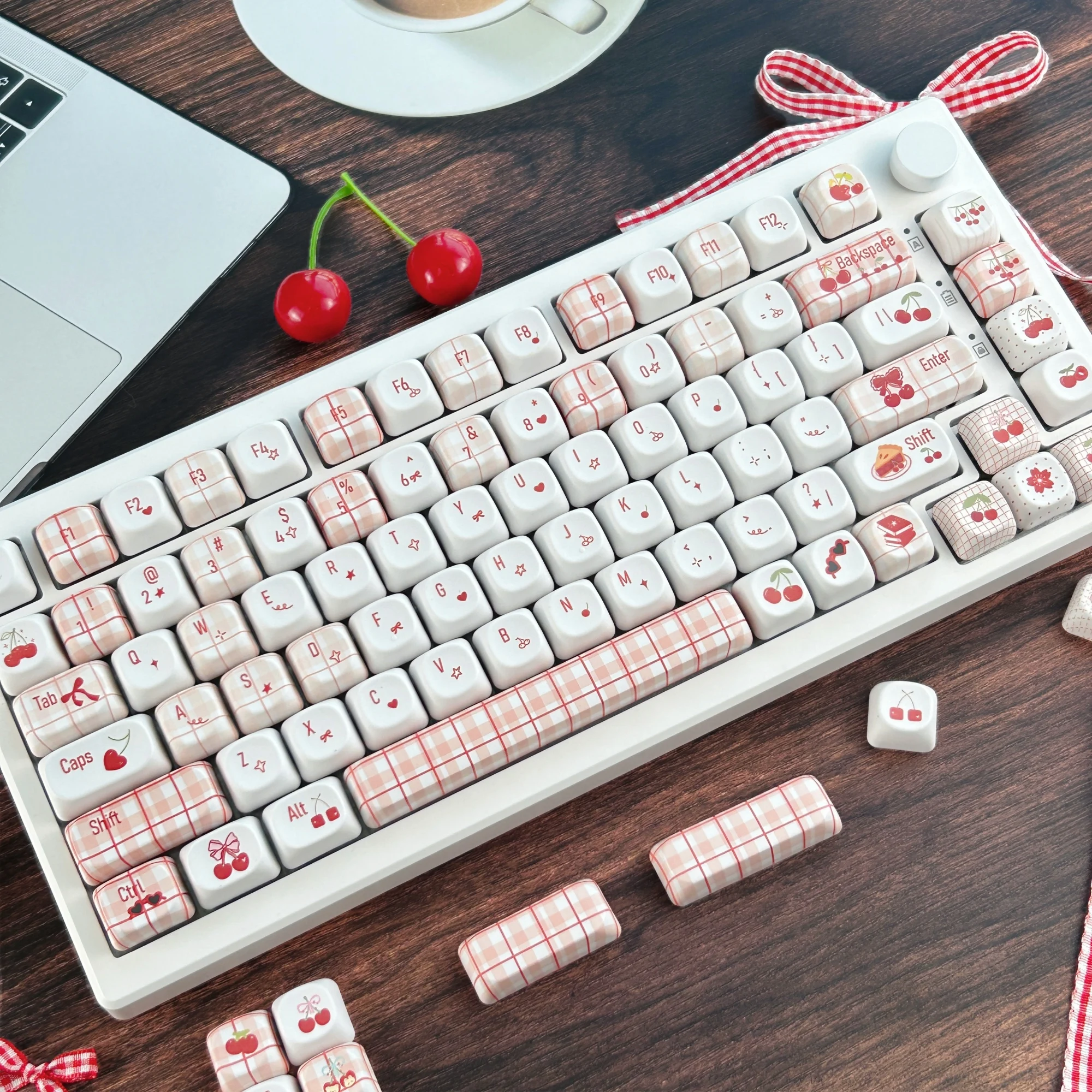 MAIMOOO Little Cherry Plaid Keycap Korean/Russian/Thai MOA Profile PBT Custom Red White Cute Keycaps for Mechanical Keyboard - view 5