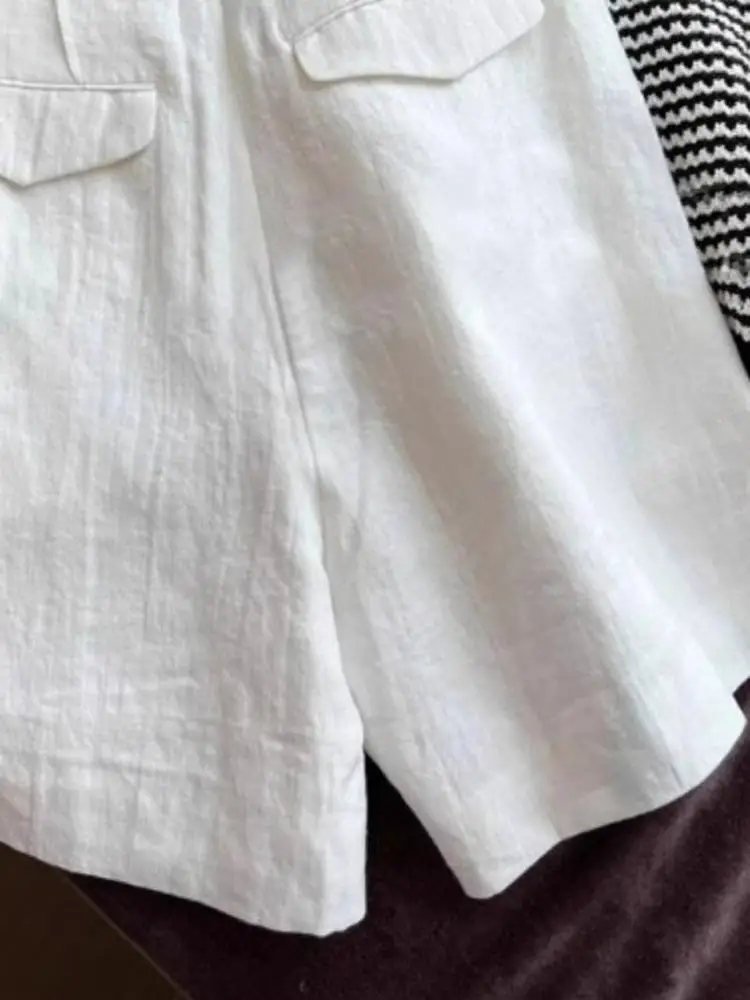 ハイウエストAラインリネンワイドレッグ五分丈パンツ綿麻スーツ風レトロ和風レディースカジュアルサマーパンツ