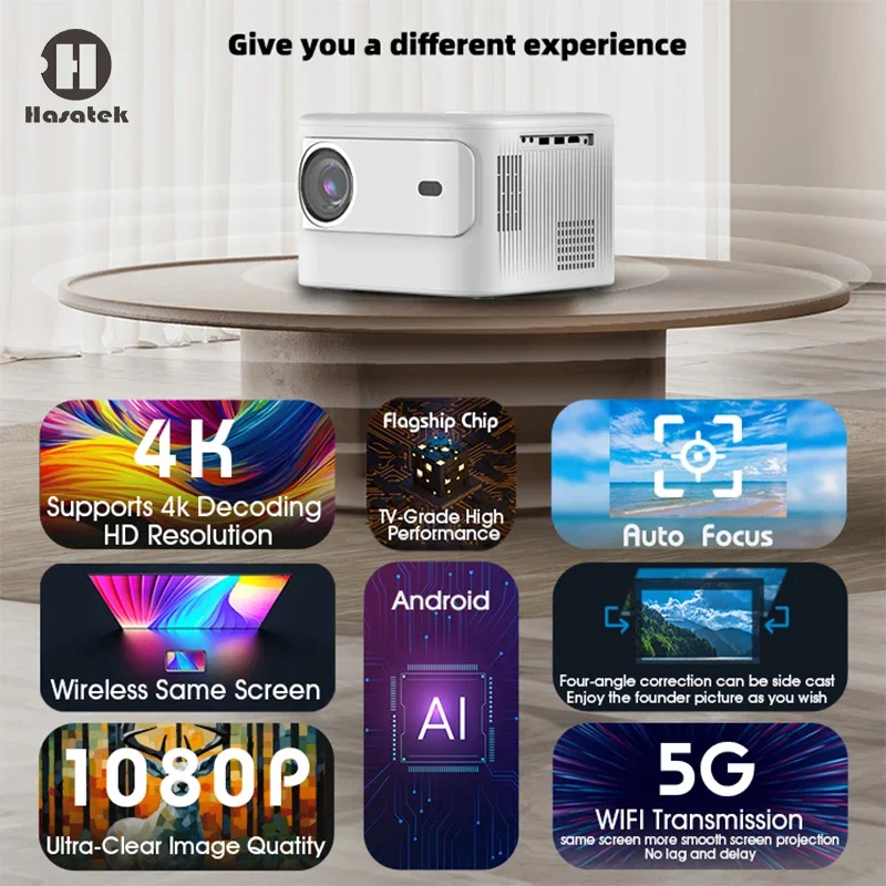 Hasatek Bluetooth   HDMI USB  Wifi LED Home Theater Cinema  Full HD 1080P 380 ANSI MINI Portable Projector 2K 4K PK DLP Wireless