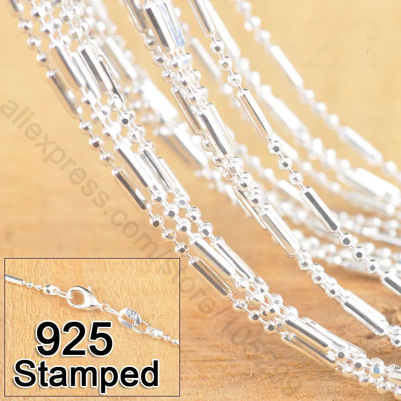 1.5mm 925 Sterling Silver 16-30 Inches Bamboo Chain Necklace for Women Men Wholesale 5Pcs Lobster Clasp Chains Jewelry Gift