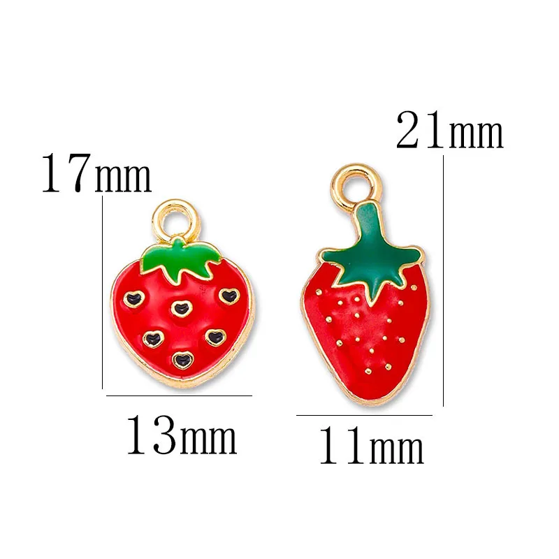 20 pcs/lot Fashion Alloy Enamel Gold Strawberry Pendant Accessories Charms for Women, Earrings/Necklace Handmade DIY Jewelry