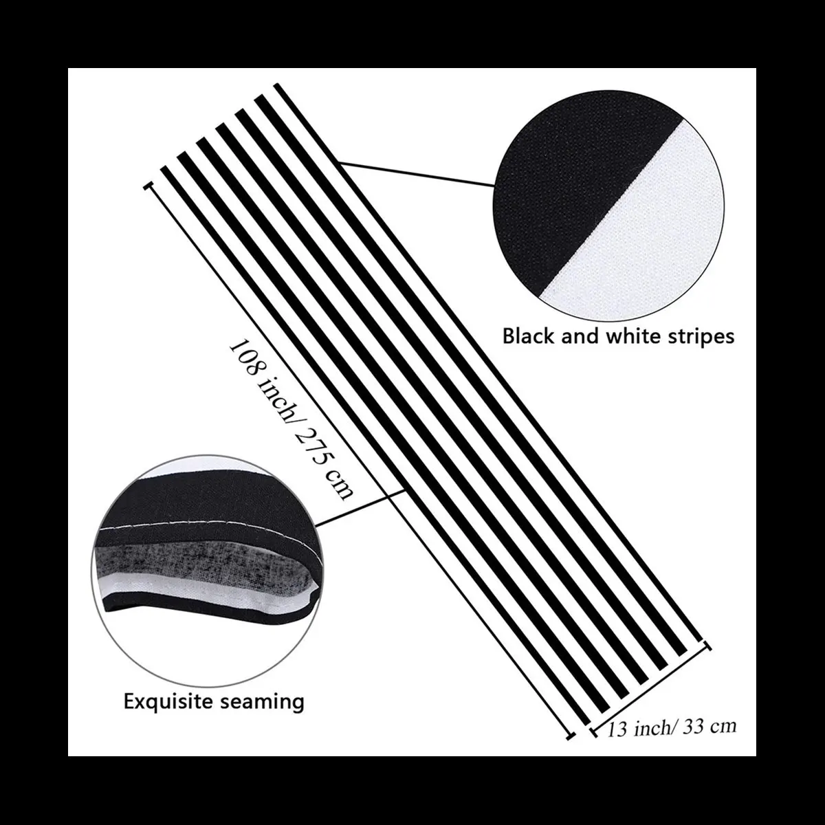 Stable- Striped Table Runner Polyester Table Decor Tablecloth for Indoor Outdoor Events Family Dinner(Black and White,4 Pack)