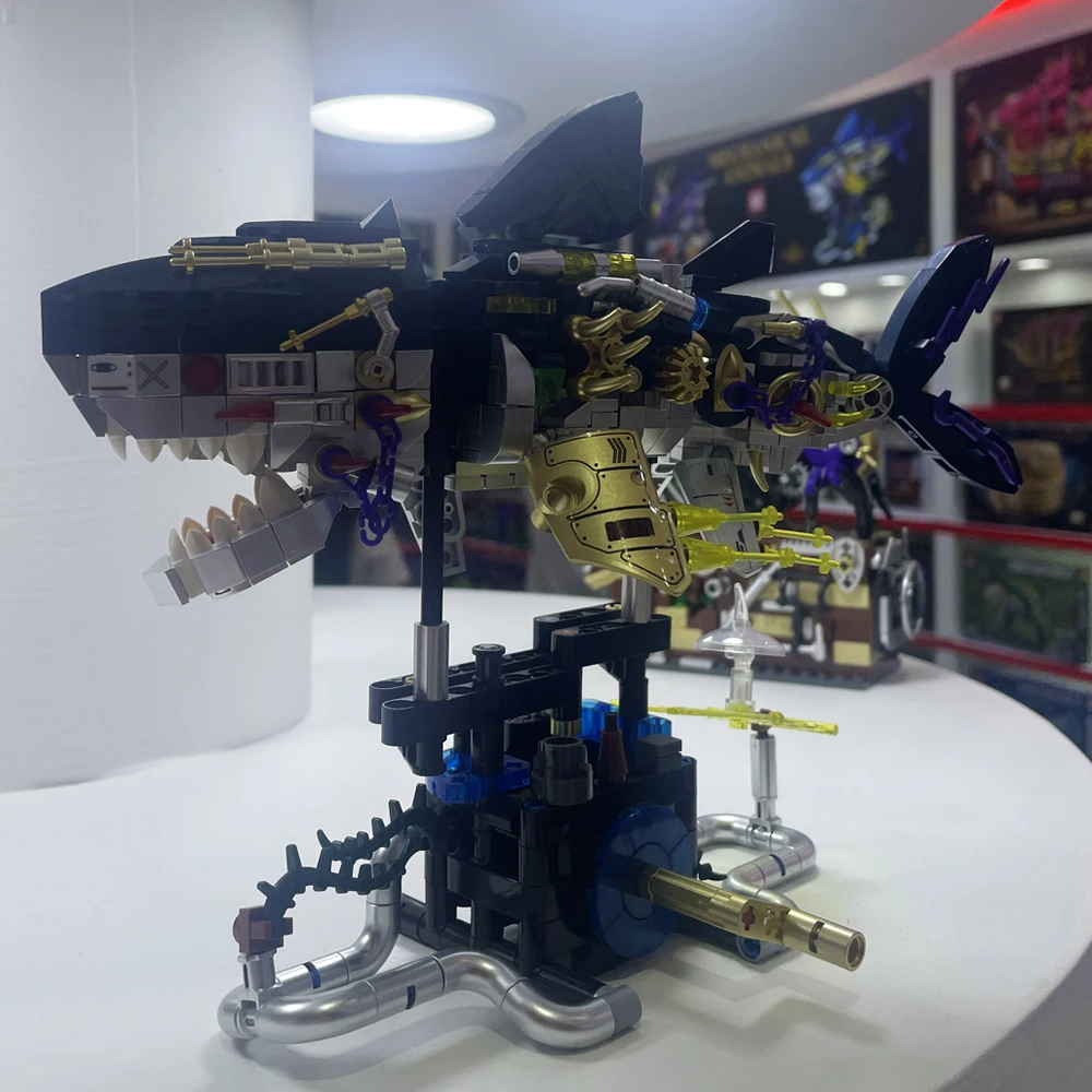734 pçs idéias série semi-mecânica tubarão bloco de construção de alta tecnologia modelo de tubarão mecânico tijolos brinquedos para menino presente de aniversário moc