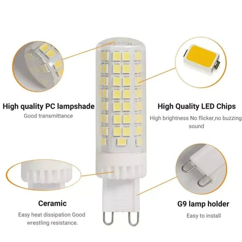 할로겐 조명 대체 전구, 가정용 에너지 절약 밝은 램프 구슬, 220V G9 LED 램프, 3W 5W 7W 9W, 6000K 화이트 스포트라이트, 5 개, 1 개