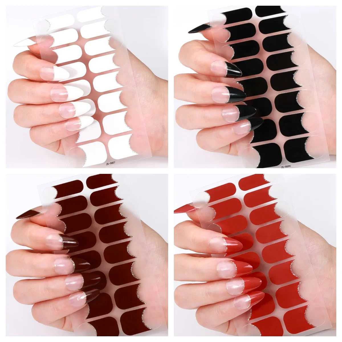 DIY Peelable Gel cura completa etiqueta do prego, estilo francês fácil, cor sólida, sem necessidade de luzes, duradouro, filme polonês brilhante, 16 dicas