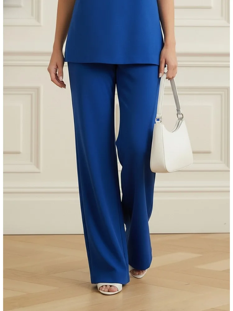 

Bonboho 2026 Summer New Women's Wide Leg Pants Royal Blue Elastic High Waist Matching Pants Casual Full Length Trousers
