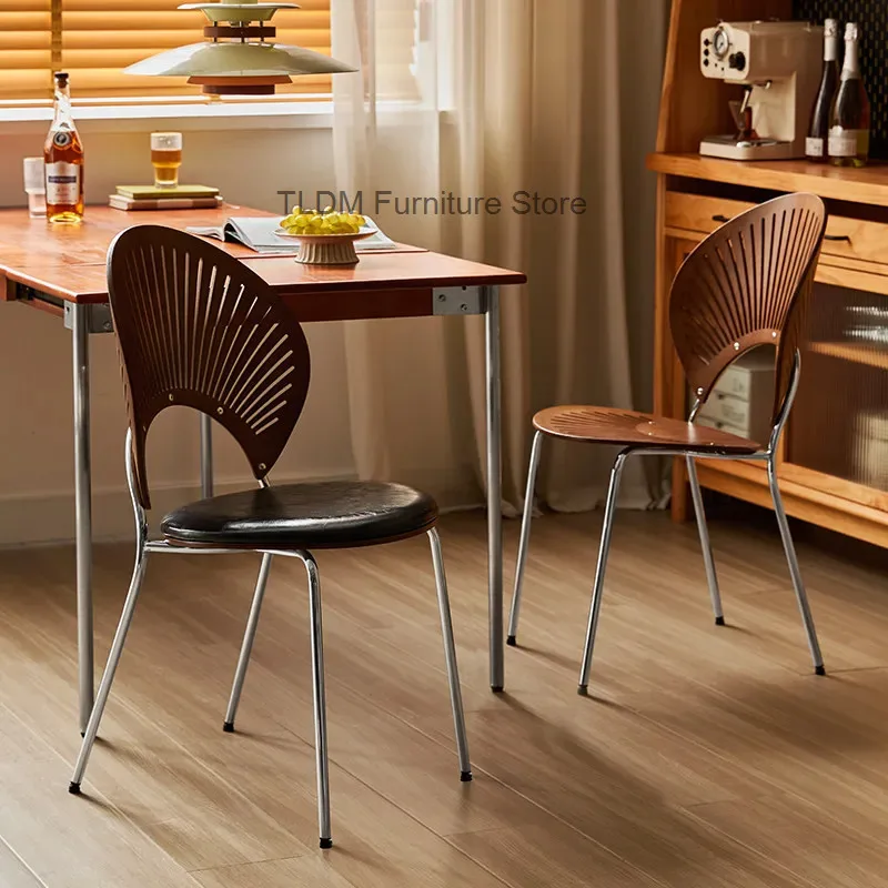 Use Popular Luxury Vintage Backrest Stool Shell Shell Dining Chair Chair Stackable Mid Home Century Solid Wood Dining Table Cha