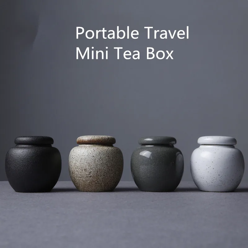 Tea Caddy Ceramic Portable Travel Tea Box Japanese Style Vintage Mini Pu\'er Tea Storage Box Sealed Jar Container Organizer Cans