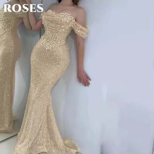 ROSES Pearl Gorgeous Prom Dress Sweetheart Off the Shoulder Hollow Prom Gown with Fishbone Shiny Sequins Formal Gown Customized - Image 9