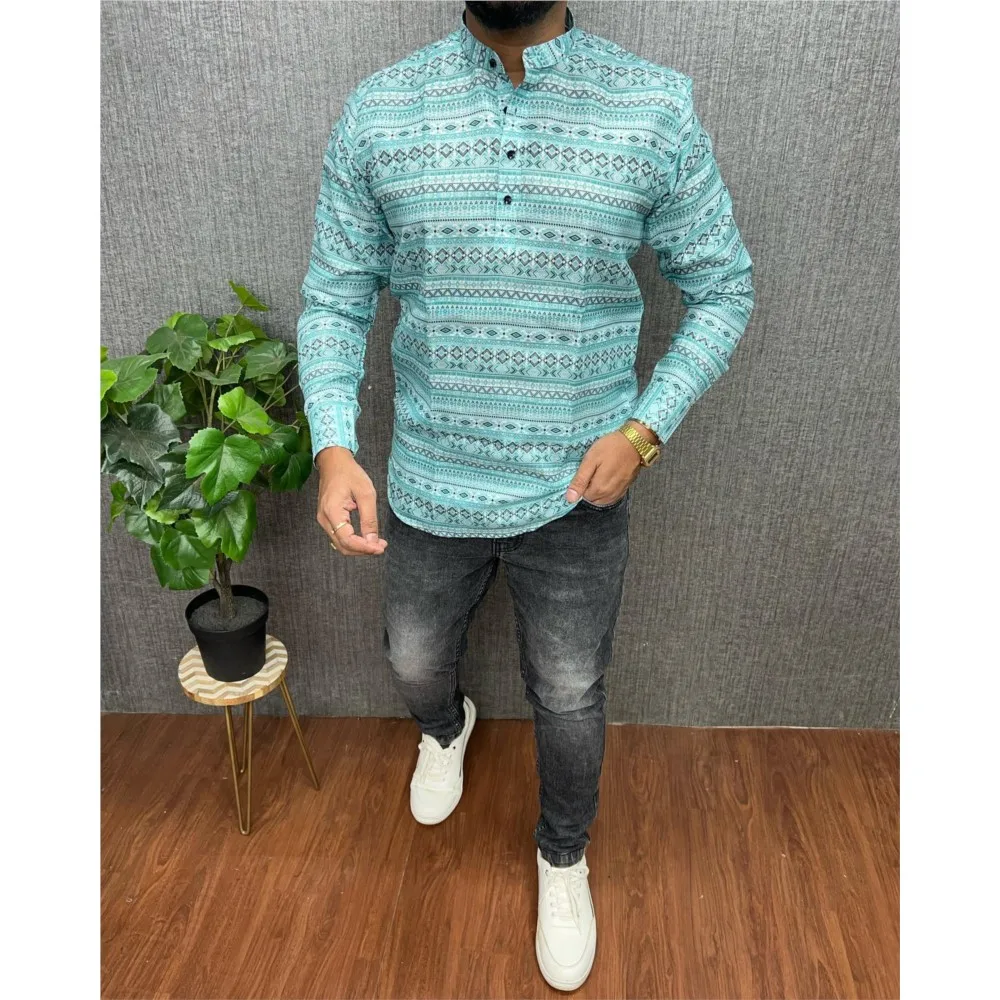 무슬림 남성 의류 민족 프린트 전통 스타일 웨딩웨어 클래식 긴팔 셔츠 전통 캐주얼 셔츠 아랍 의류 ﻿