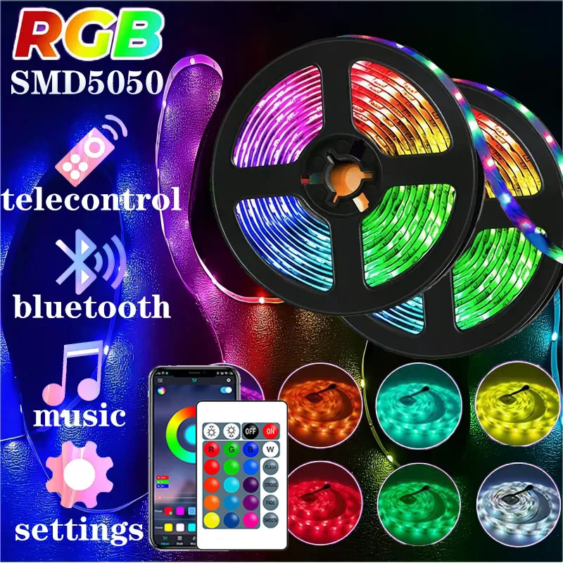 Luzes de tira led rgb 5050 bluetooth app ir controle remoto flexível fita da lâmpada diodo para festival festa decoração do quarto