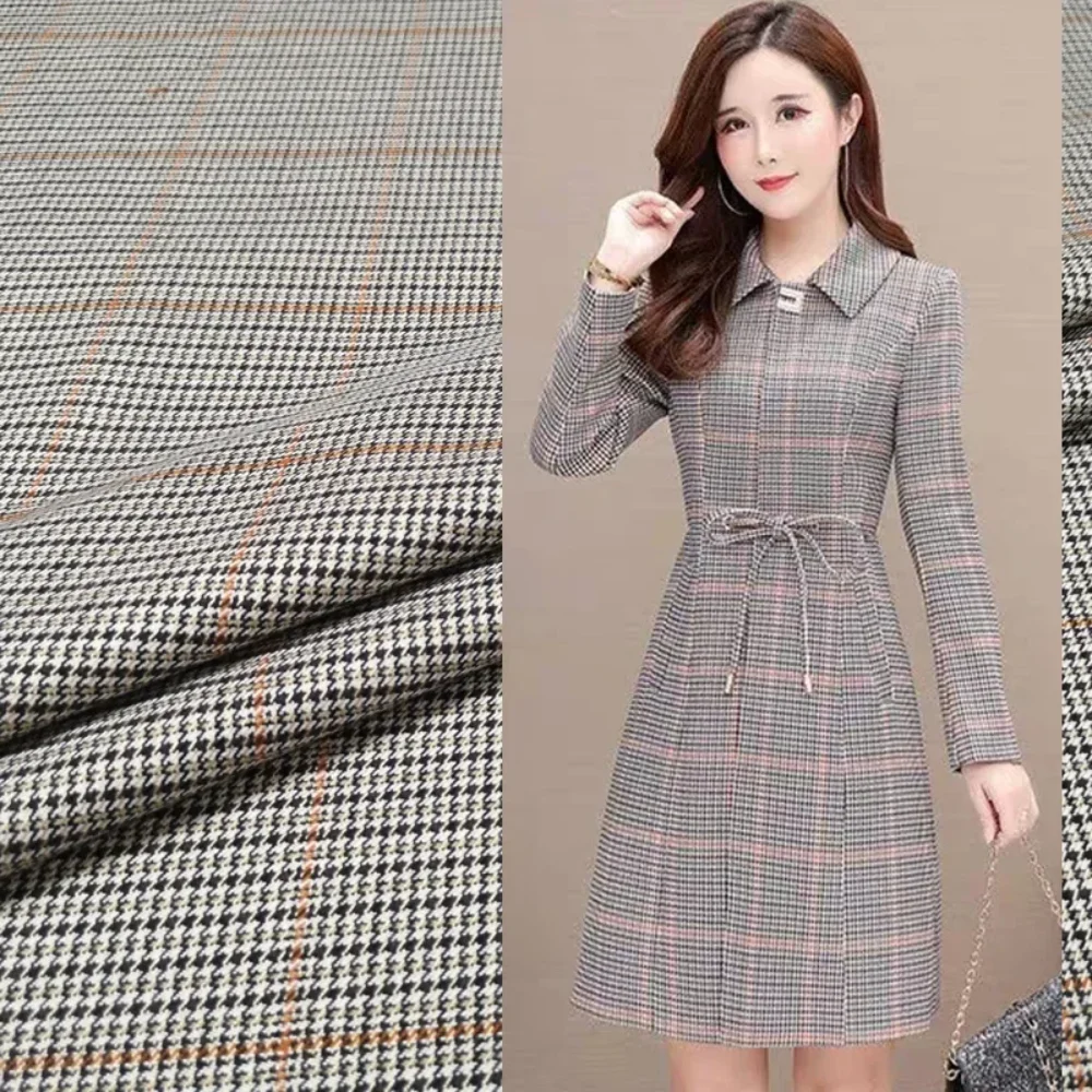 

Yarn-dyed Fabric Pure Wool Houndstooth Plaid Trench Coat Dress Blazer Fabrics Brand Fashion Design Wholesale Cloth by the Meter