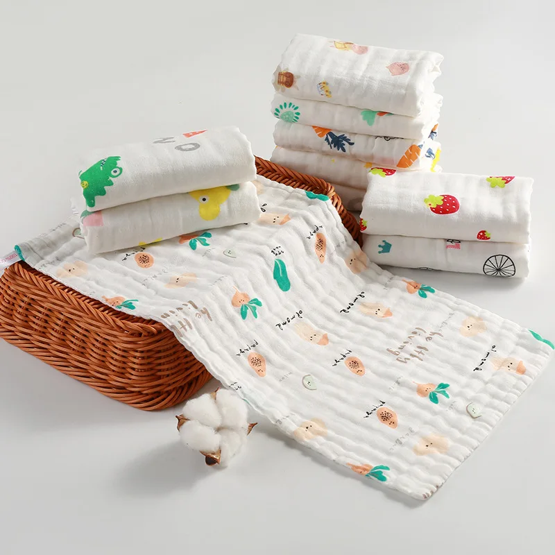 10Pcs/Lot Muslin 6Layers Cotton Baby Towels Infant Face Towel Handkerchief Bathing Feeding Washcloth Wipe Burp Cloth Set 25x50CM