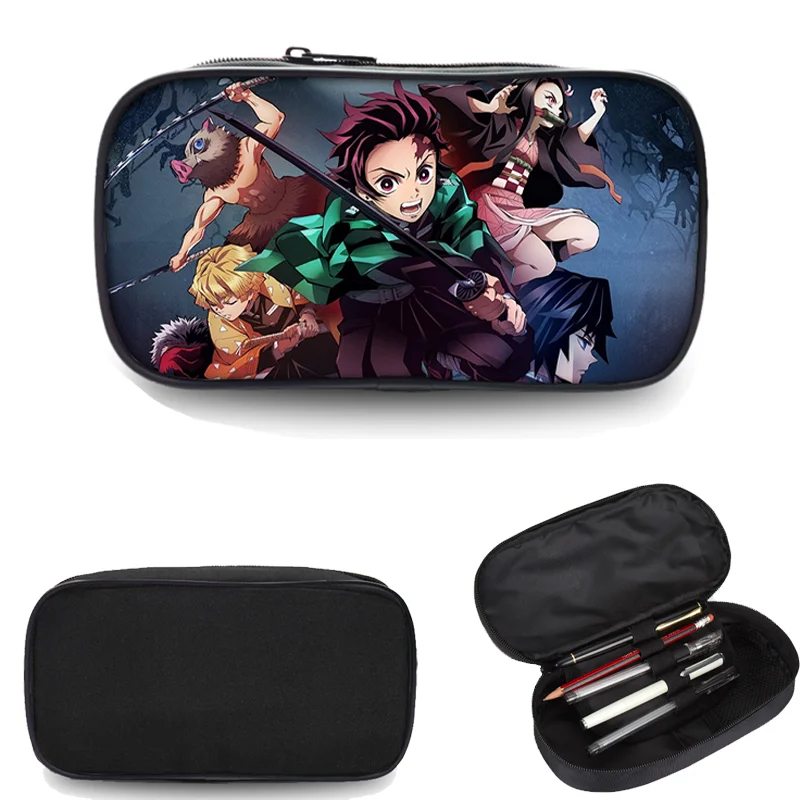 Anime Demon Slayer Pencil Case Student Single Layer Storage Bag Tanjirou Nezuko Zenitsu Giyuu Cartoon Pen Box Cosplay Accessorie