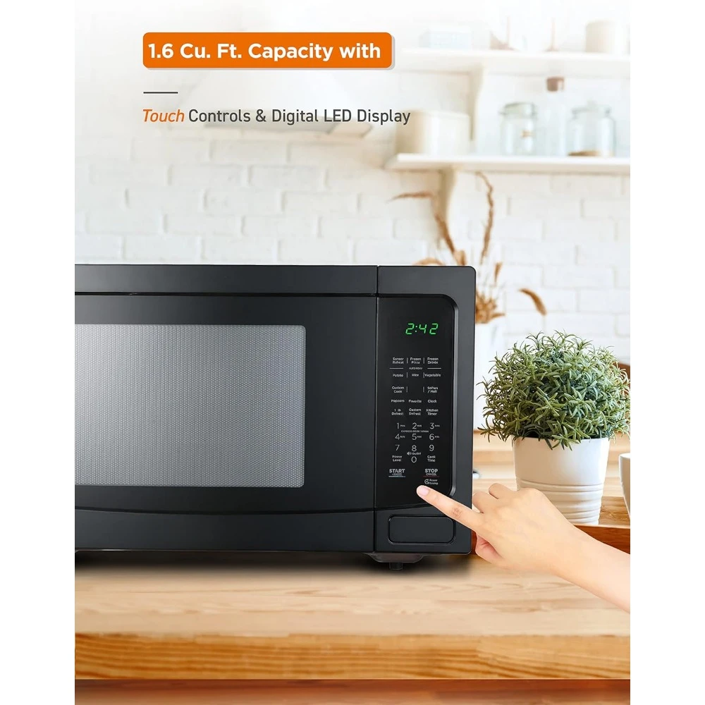 1.6 Cubic Foot Microwave with 10 Power Levels, Push Button Child Safety Lock, 1100 Watt, Countertop Microwave