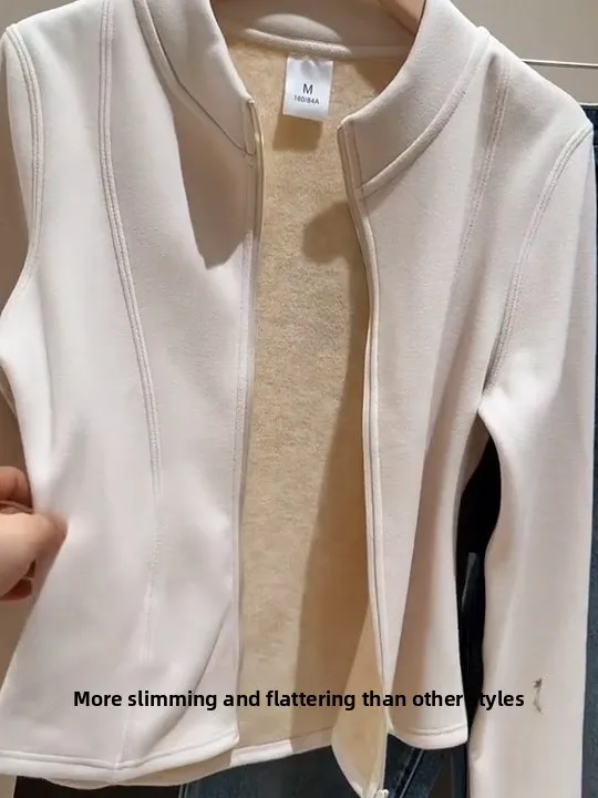 

Женская толстовка Slim Fit с длинными рукавами и молнией, из органического бамбукового волокна, в корейском стиле, с воротником-стойкой, кардиган, верхняя одежда