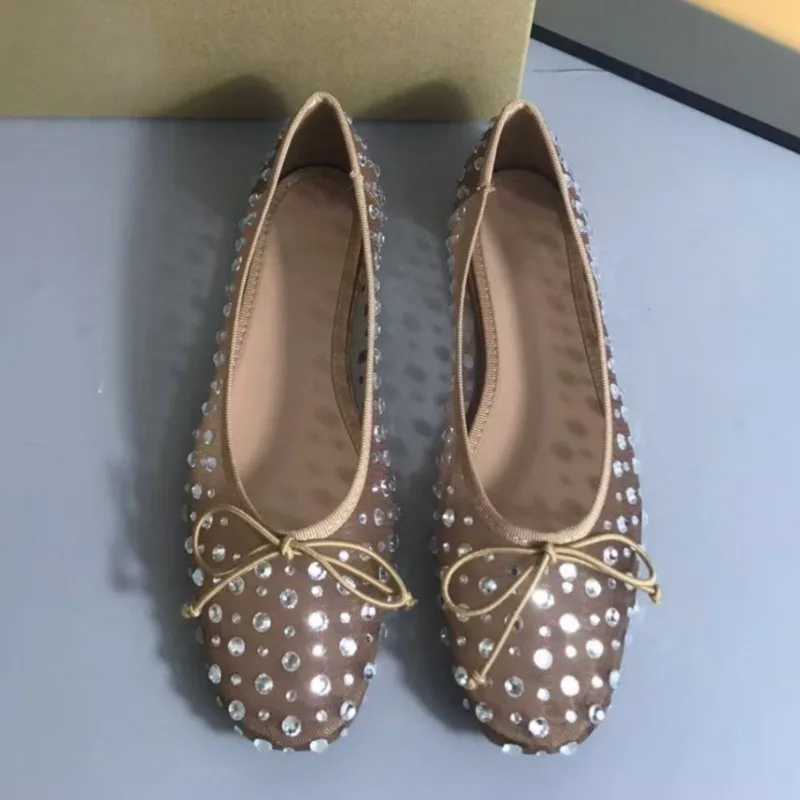 Breathable Mesh Women Spring Shoes Luxury Rhinestones Bow Ballet Flats Round Toe Comfortable Leisure Walking Ladies Flat - Image 2