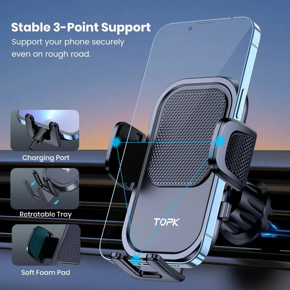 TOPK Air Vent Car Phone Holder Mount,[Big Phones&Thick Case Friendly]Cell Phone Holder for Car Hands Free Clamp Cradle Vehicle image 5