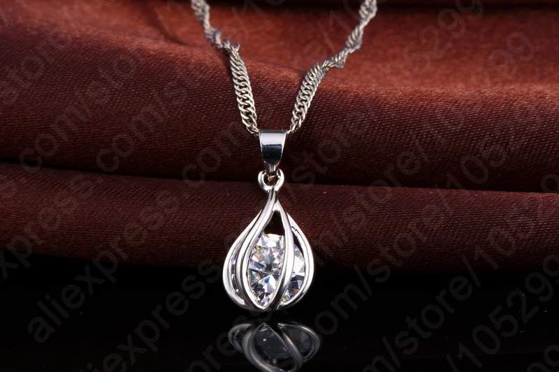 Women's 925 Sterling Silver Round Drop Pendant Necklace & Hoop Earring Set