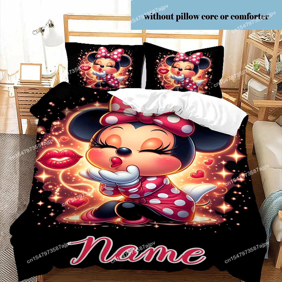 Personalized Duvet Custom Cute Minnie Bedding Set King Twin Double 3 Piece Polyester Duvet Cover Set Christmas Gift Decor-QIANG