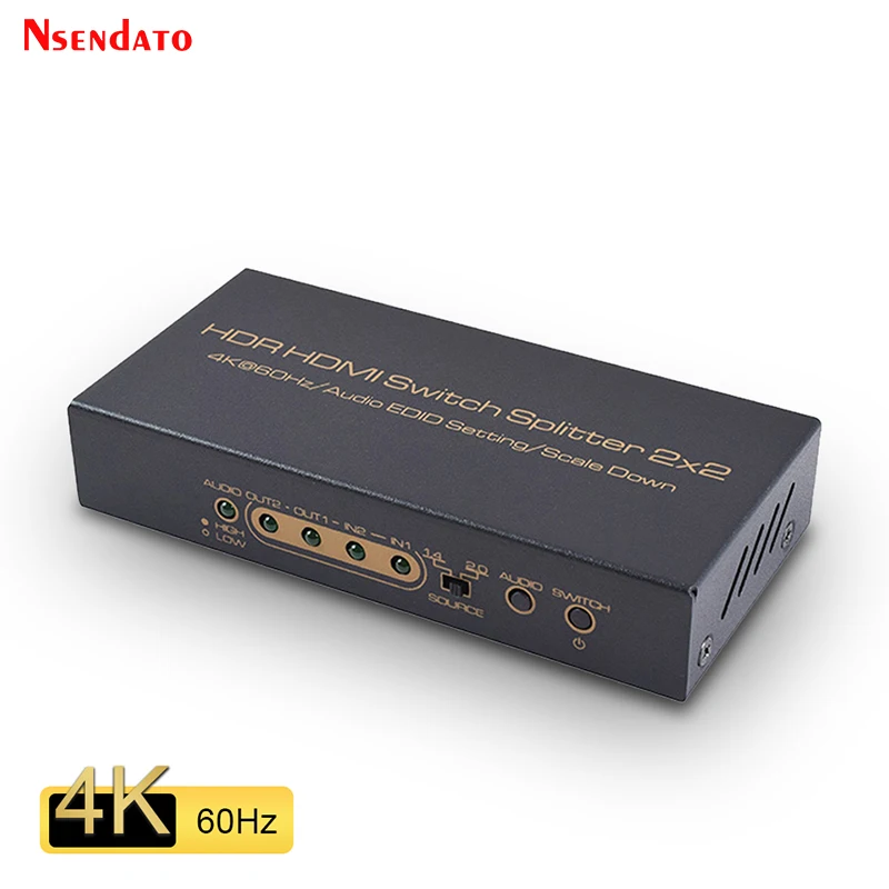 4K*2K HDR HDMI Switch Splitter 2x2 2 In 2 Out HDMI 4k@60Hz Scale Down Audio EDDID Switcher Converter adapter For PS3/PS4 Xbox360