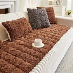 Solid Color Thicken Plush Sofa Cover Simple Furniture Protector Universal Non-slip Washable Couch Blanket for Living Room