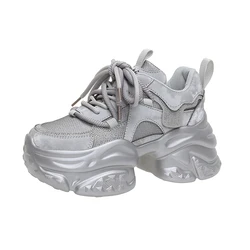 Scarpe da esterno Casual con plateau da 8CM da donna scarpe da ginnastica con decorazione lucida con strass scarpe da passeggio sportive traspiranti con fondo spesso