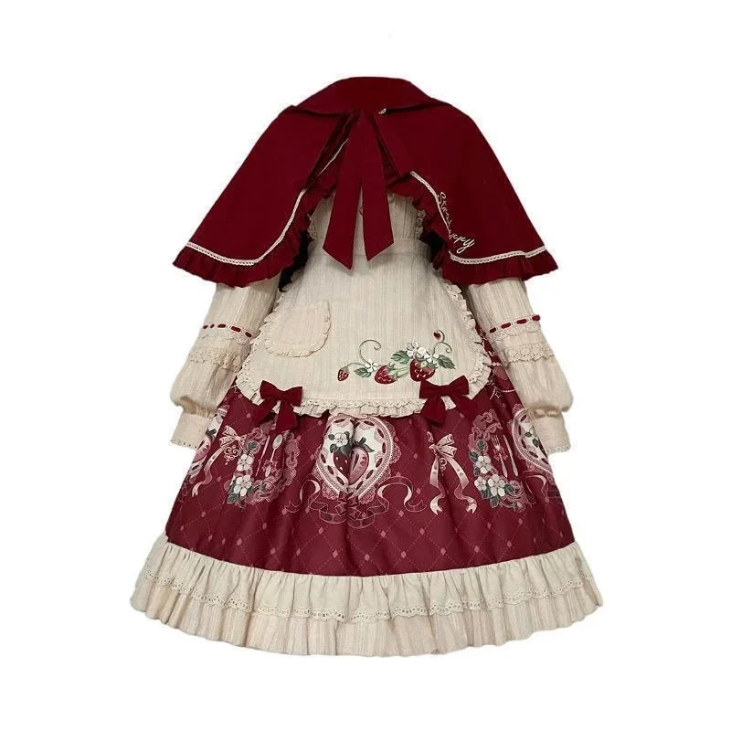 Elegant Y2K Strawberry Dresses Kawaii Lolita OP With Cape JK Style Two-Piece Dress Set Lolita Cosplay Outfit Arrival Dresses New