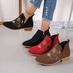 Women Boots New Printed Embroidered Boots Women Classic Casual Fashion Shoes for Women Elegant Square Heel Boots Botas De Mujer