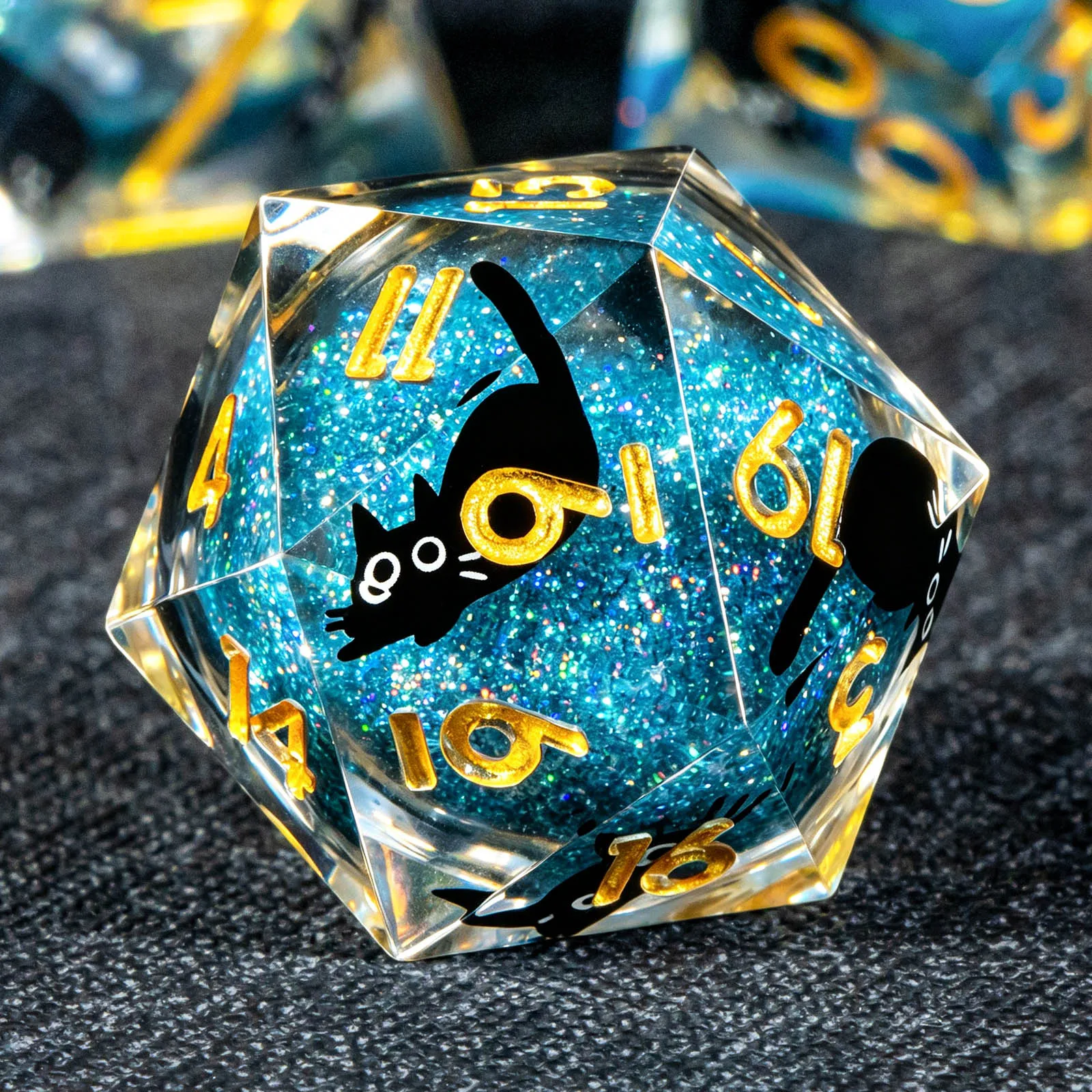 Cat DND Dice Set D&D for Dungeons and Dragons, Polyhedral Resin Sharp Edge Liquid Core Role Playing Dice D20 D12 D10 D8 D6 D4