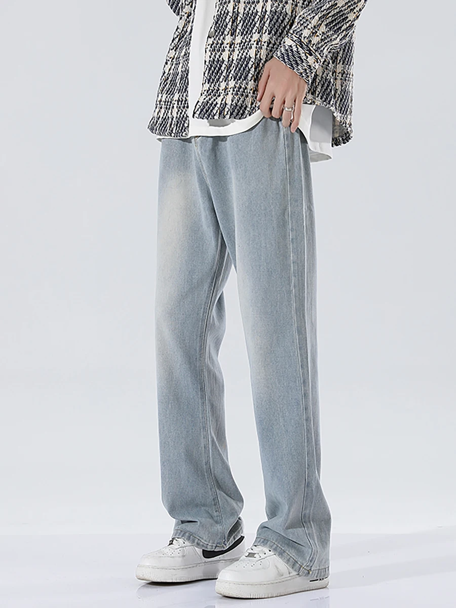 

Мужские джинсы Boyue Light Blue: прямые, однотонные, повседневные, универсальные, молодежные, с застежкой-молнией, средней посадки