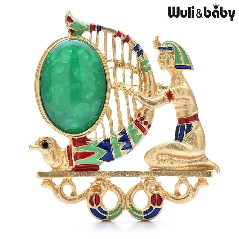 Wuli&baby Playing The Harp Lady Egyptian Brooches For Women Beautiful Instrument And Girl Figure Party Office Brooch Pins Gifts