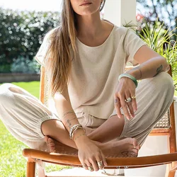 100% Linen Women's T-Shirt Causal Solid Short Sleeve Tee Harajuku Basic All Match Shirts Female Camisetas Blusa Mujer