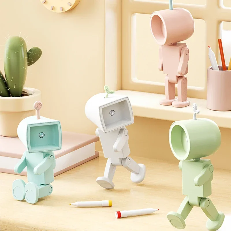 Astronome-Veilleuse LED magnétique, mini robot carré avec batterie, lampe de livre, bureau, chevet, décor en bois, lumière ambiante, créatif