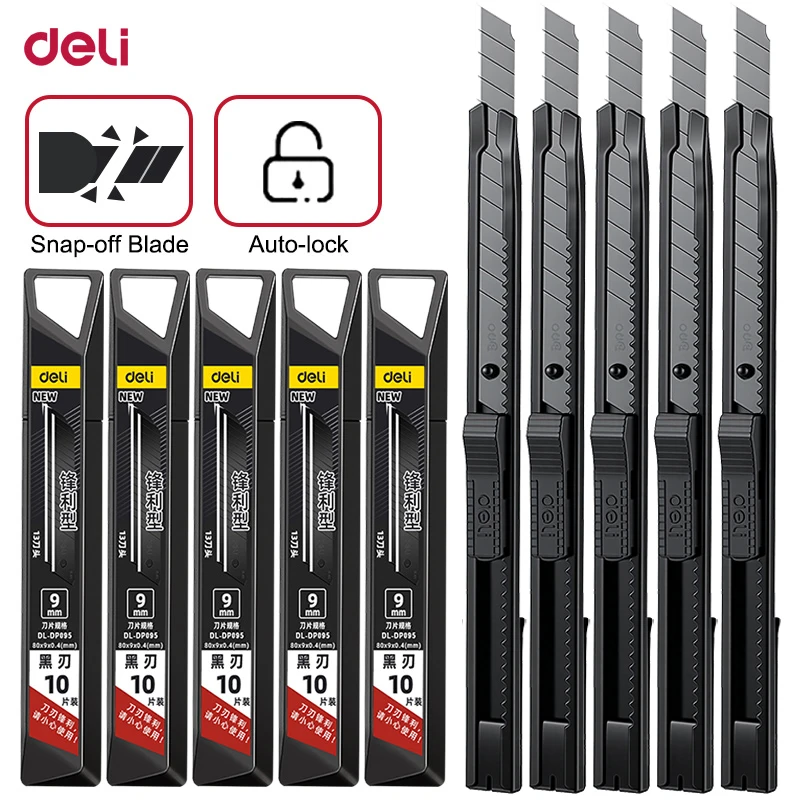 estilete-deli-9mm-com-laminas-afiadas-de-30-60-graus-cortador-de-caixa-em-aco-inoxidavel-sk5-laminas-pretas-de-aco-carbono-para-corte-de-papelao